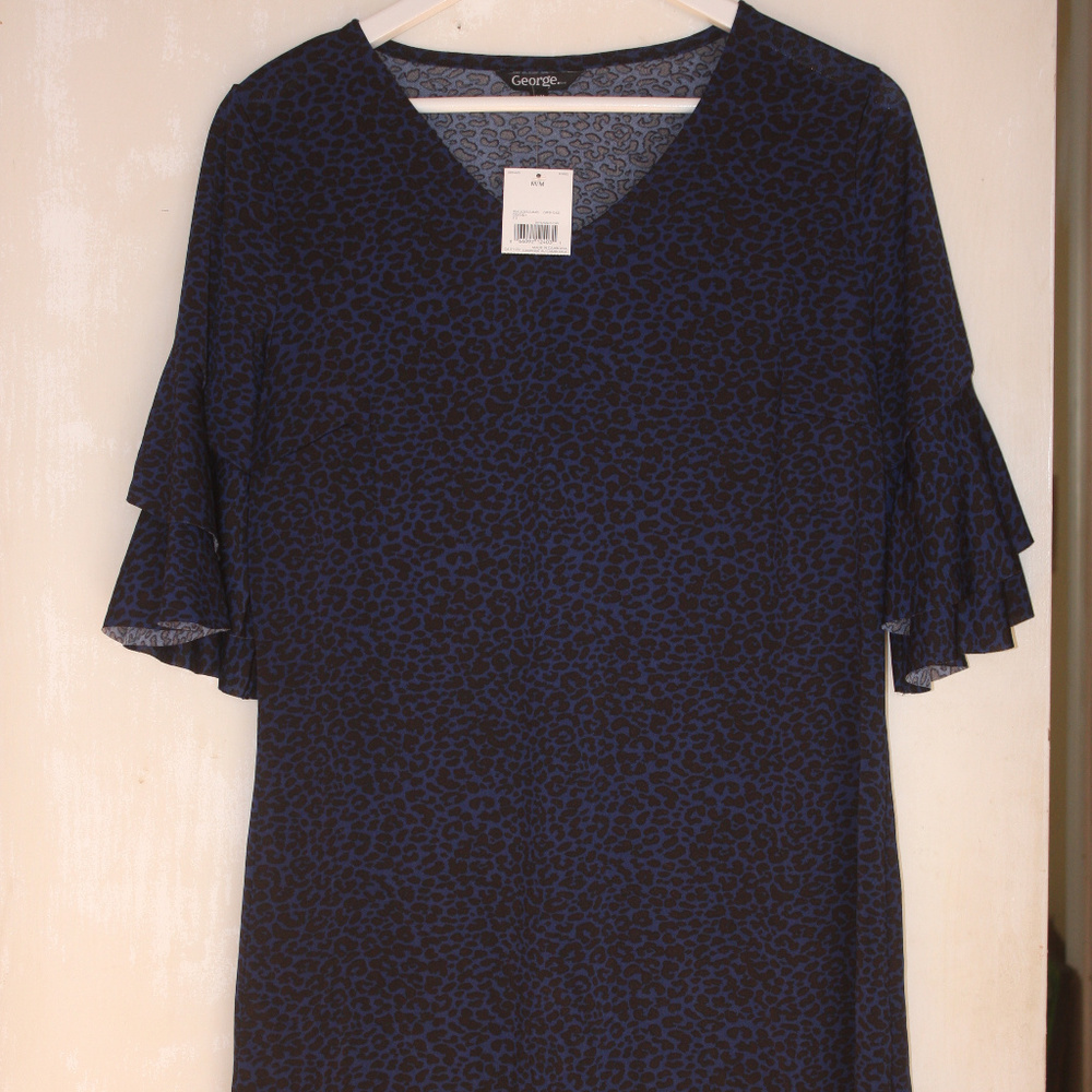 Blue and Black Leopard Print dress flutter sleeves